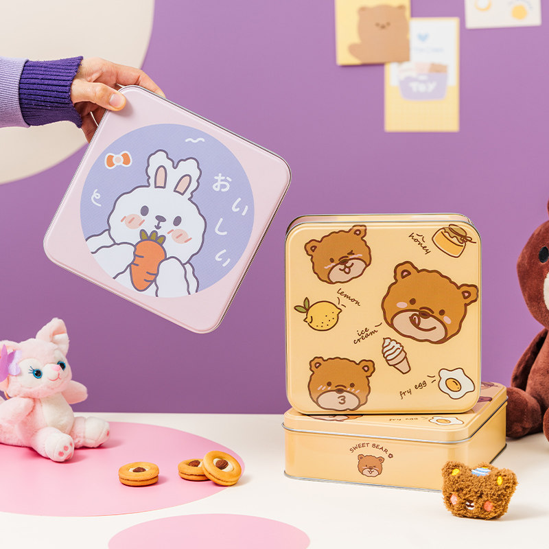 曲奇饼干包装盒马口铁盒方形圆形糖果喜糖盒卡通收纳盒子空盒大号
