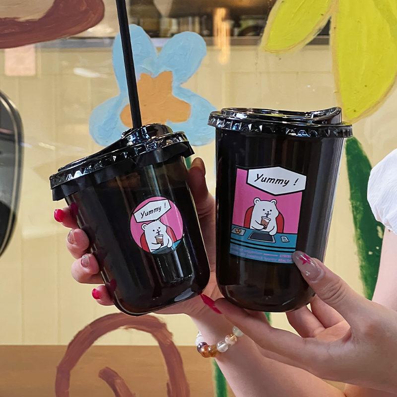 一次性咖啡奶茶冰杯外带盖自制饮品杯子摆摊高颜值加厚塑料店打包