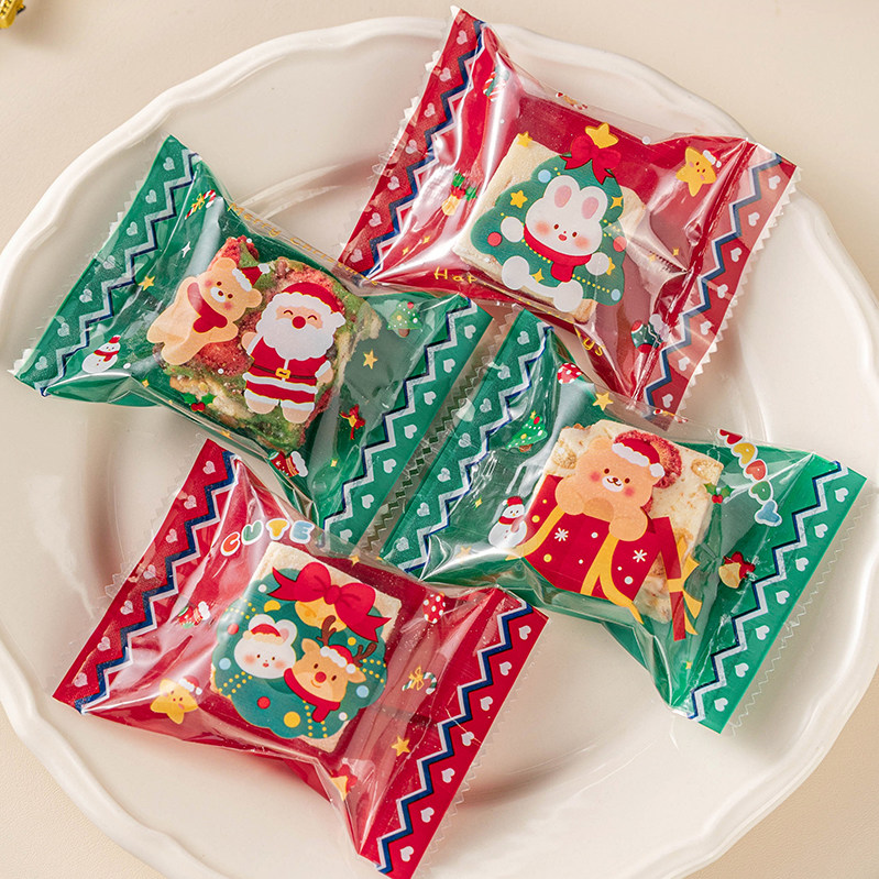 圣诞节雪花酥机封口饼干包装袋单独立小烘焙牛轧糖果曲奇打包袋子