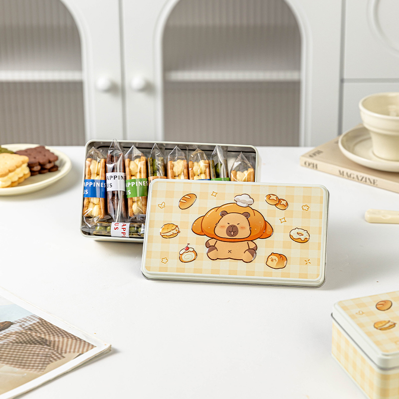 长方形卡通饼干盒子马口铁空罐烘焙曲奇牛轧糖果包装儿童收纳储存