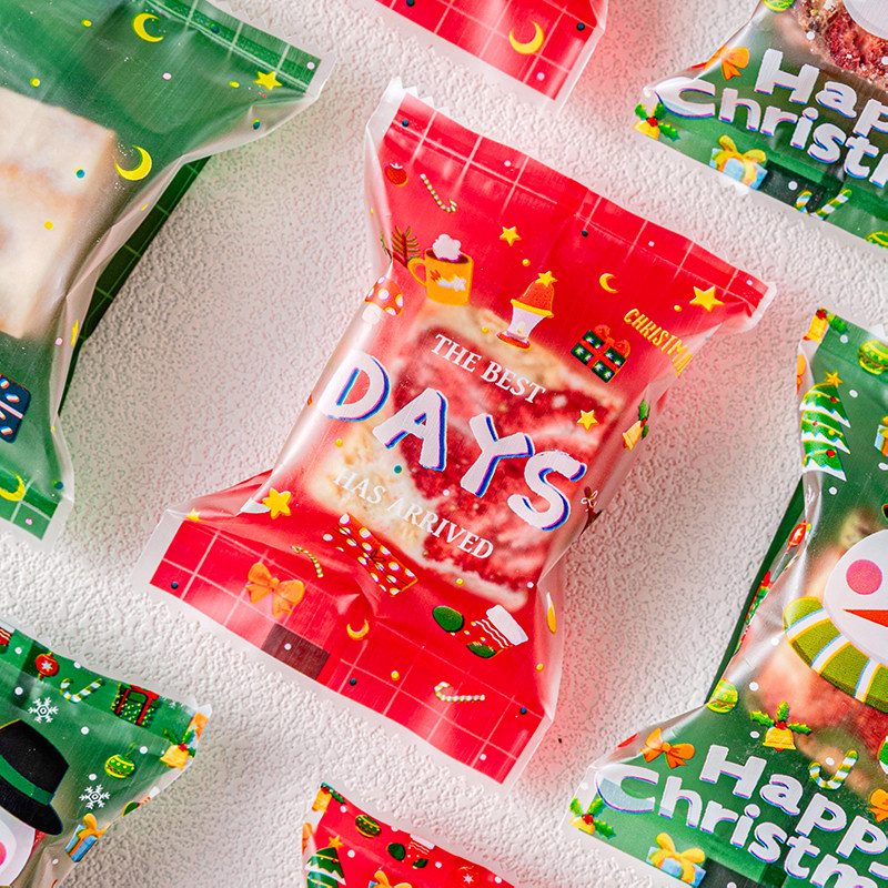 圣诞节烘焙饼干雪花酥包装袋子牛轧曲奇糖果单独立小机封口食品级