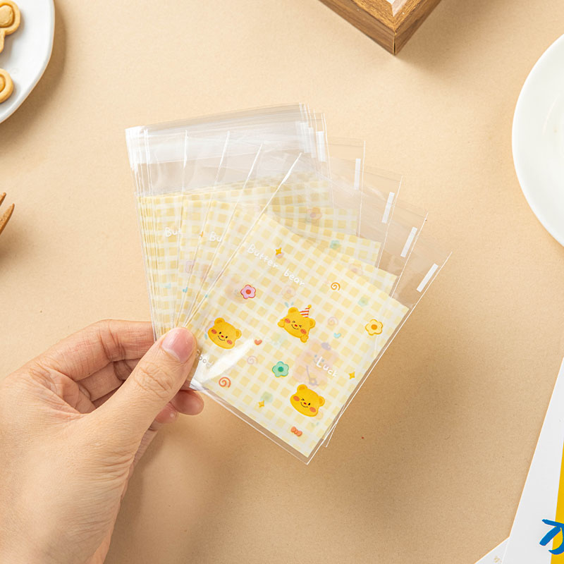 新款曲奇饼干自封袋子雪花酥牛轧糖透明加厚密封食品包装黄油小熊