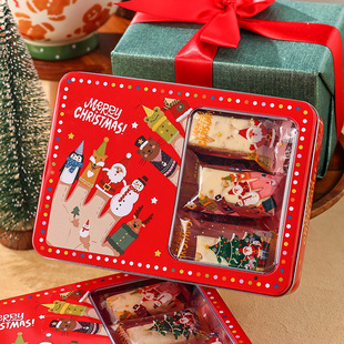圣诞节饼干曲奇包装铁盒礼盒糖果盒马口铁长方形开窗铁罐烘焙空盒