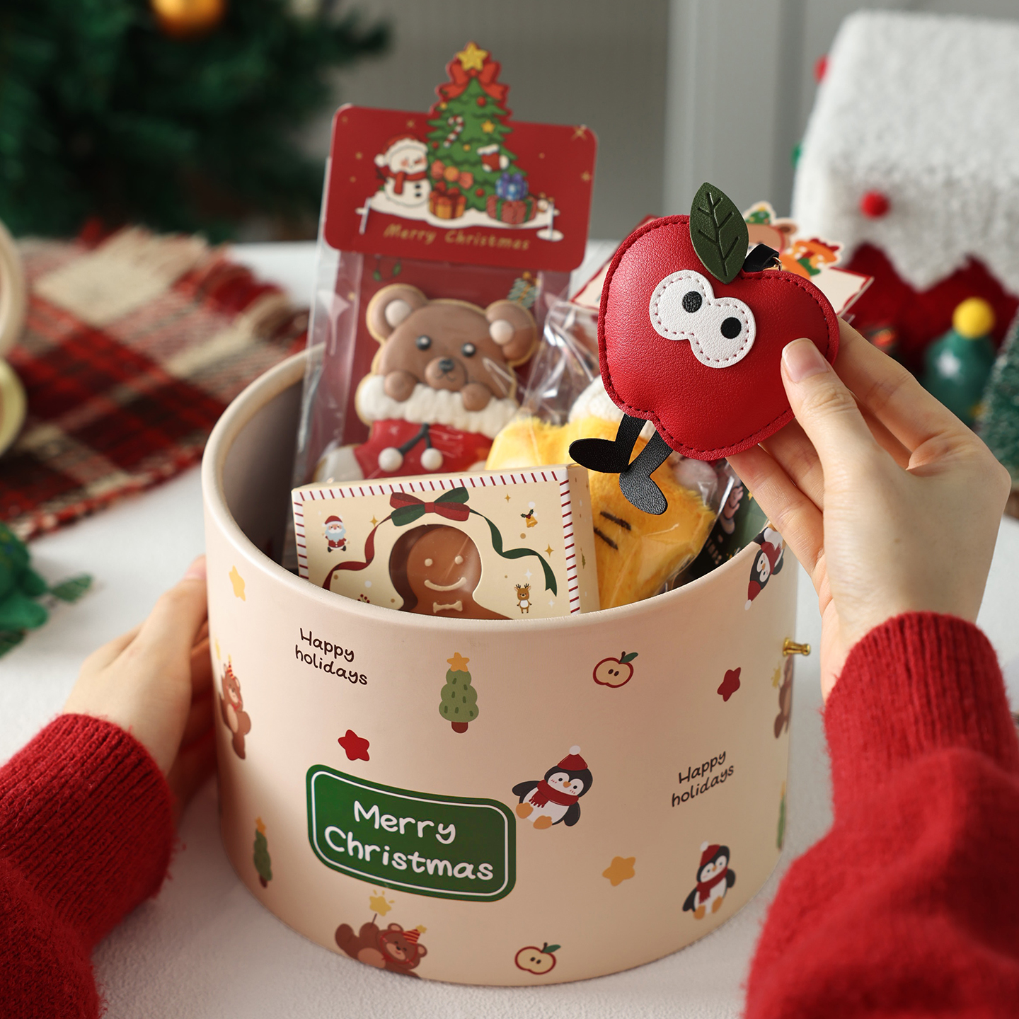 圣诞礼盒空盒礼物品袋平安夜苹果包装蝴蝶结抱抱桶节手提糖果零食