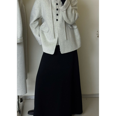 千金风大衣女款2025新连帽双面羊绒大衣短款马甲毛呢两件套小个子