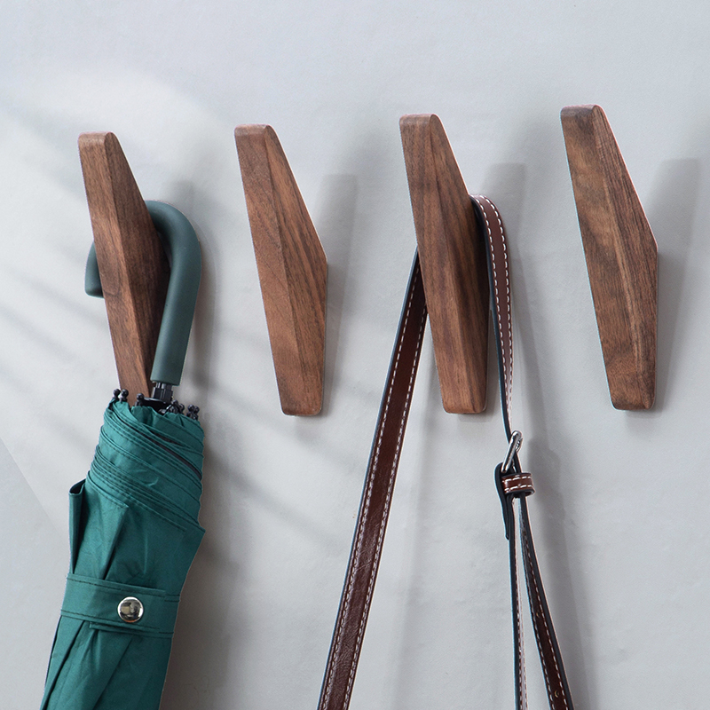 实木免打孔挂衣钩玄关钥匙收纳