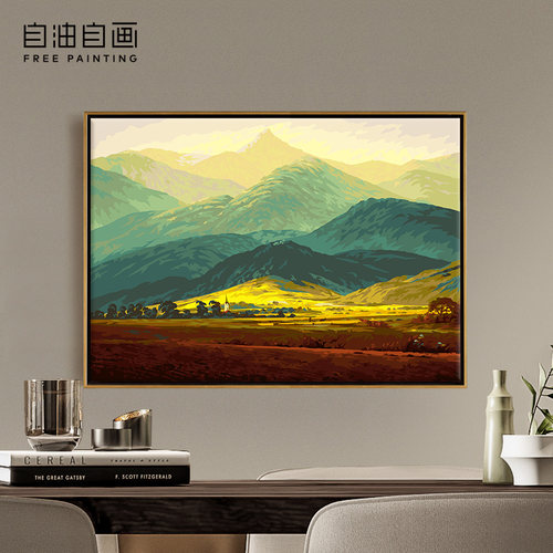 自油自画数字油画diy成人手绘手工填充填色减压丙烯油彩画 巨人山