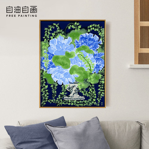 自油自画DIY数字油画清蓝