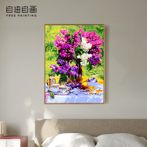 自油自画 数字油画diy填色画画成人手工手绘涂色油彩画 午后茶歇