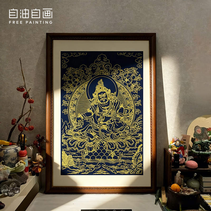 黄财神唐卡手绘diy非遗手工填色画成人解压描金涂色画客厅装饰画
