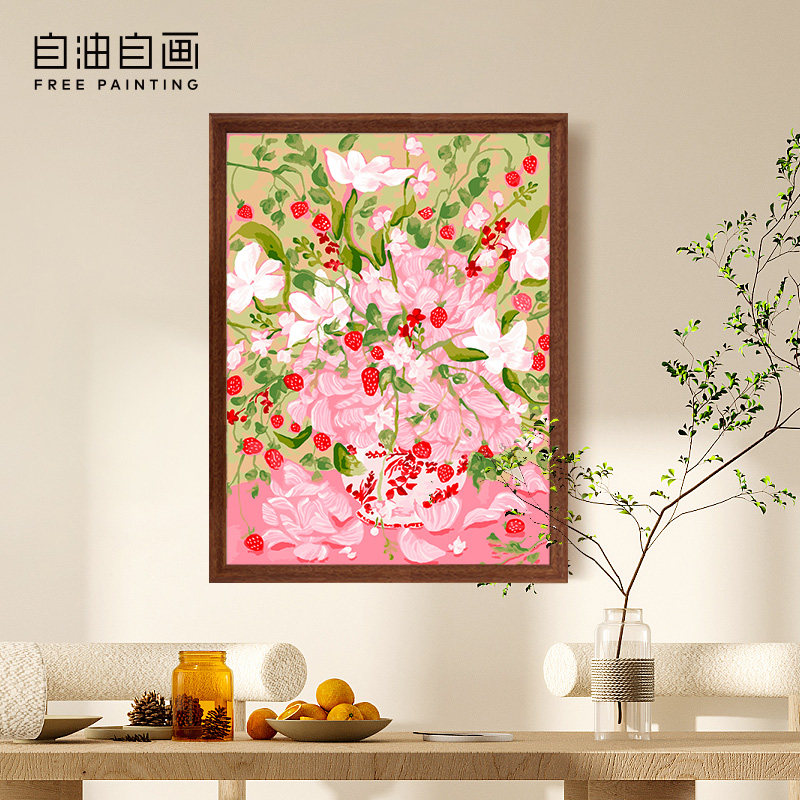 自油自画 数字油画diy成人画画手工填色涂色手绘填充油彩画 粉莓
