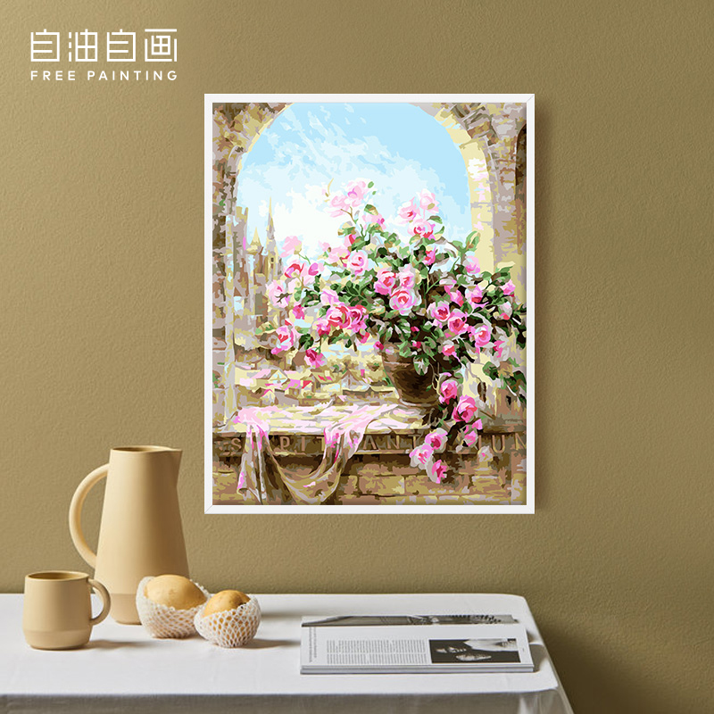 自油自画 数字油画diy 客厅风景花卉手工填色油彩装饰画 花期常驻