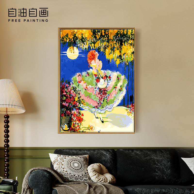自油自画数字油画diy填色画画成人手工手绘涂色油彩画 月光花仙子