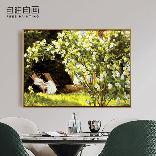 自油自画数字油画白玫瑰花园