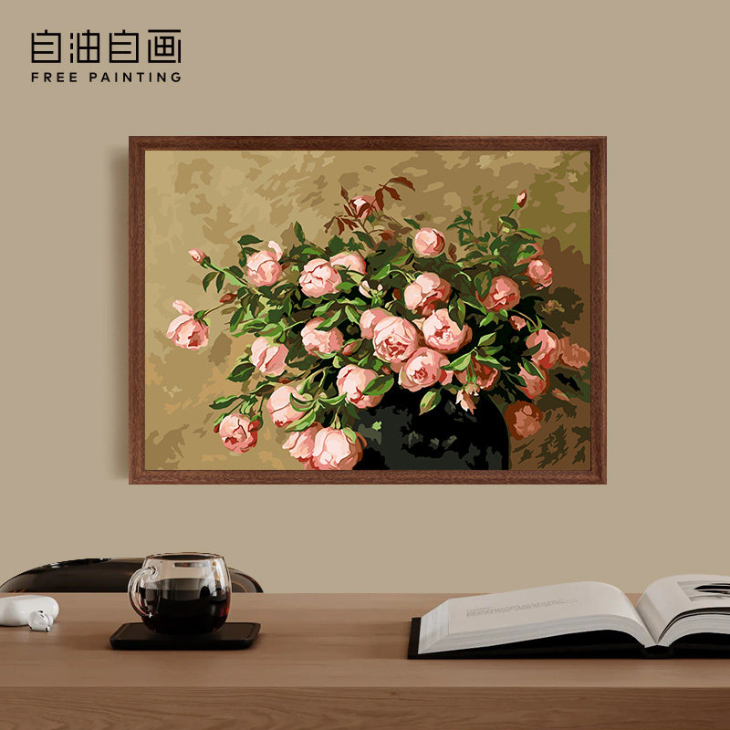自油自画 数字油画diy手工填色大幅客厅风景油彩装饰画 牡丹芳华