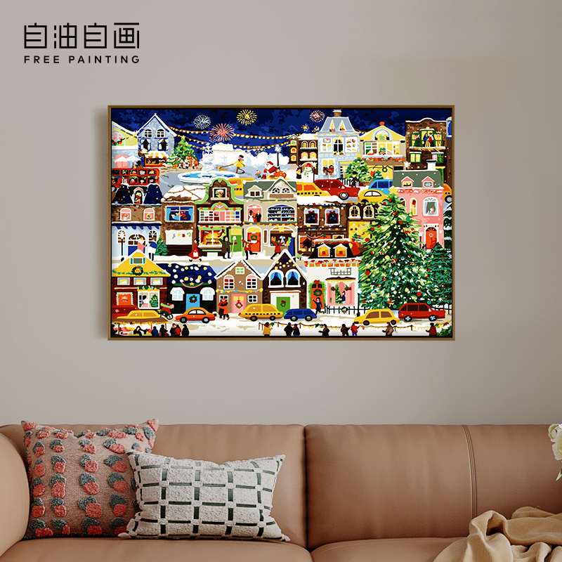 自油自画 数字油画diy 成人手工填色涂色手绘填充油彩画 邂逅圣诞