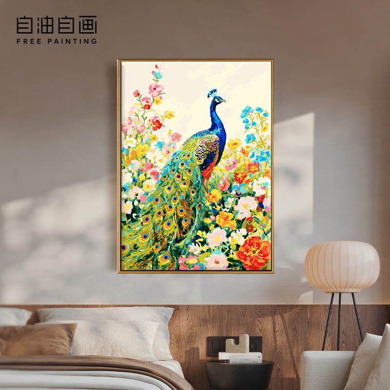 自油自画 数字油画diy 成人手工填色涂色手绘填充油彩画 雀影繁花