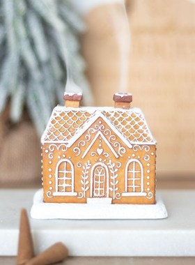 跨境爆款圣诞屋村香炉树脂摆件 Village Incense Cone Holder装饰