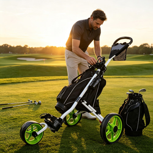 跨境Golf trolley高尔夫手推车三轮可折叠球包车铝车高尔夫球车