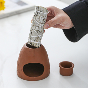 跨境新款二合一陶瓷圣木鼠尾草支架香薰炉陶瓷精油炉oil burner