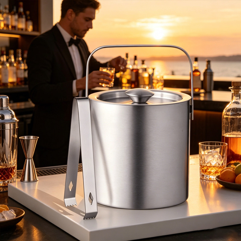 Double-layer ice bucket不锈钢双层冰桶保温冰酒桶磨砂鸡尾酒桶