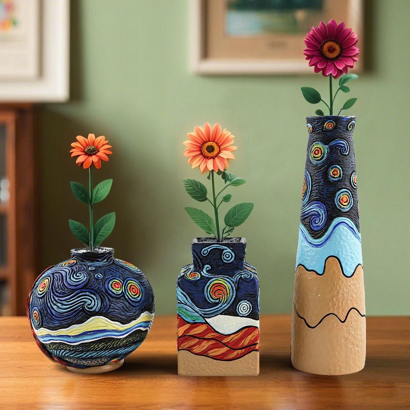 梵高星月夜风格花瓶树脂