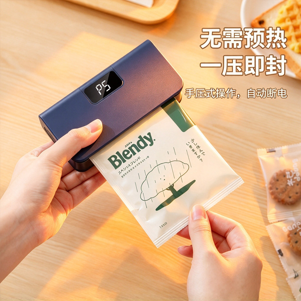 跨境小型充电封口机便携零食封口器食品保鲜密封机六档屏显封口夹