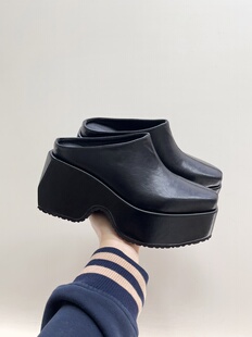 2026新款粗高跟小个子包头半拖鞋女外穿懒人一脚蹬方头增高凉拖鞋