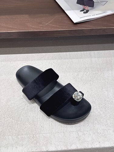 夏上新丝绒水钻套趾平底一字拖女