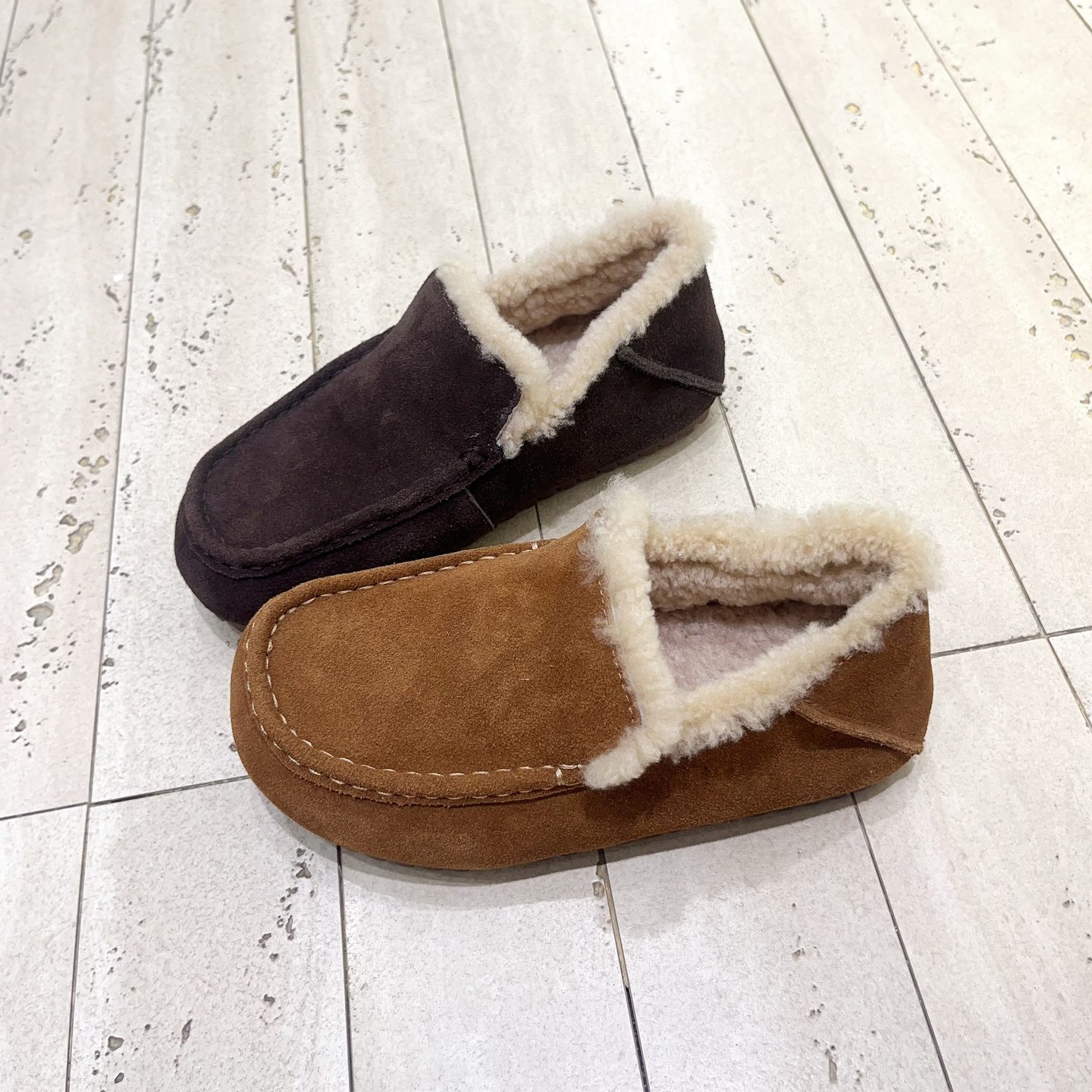 复古反绒皮毛绒加绒豆豆鞋女