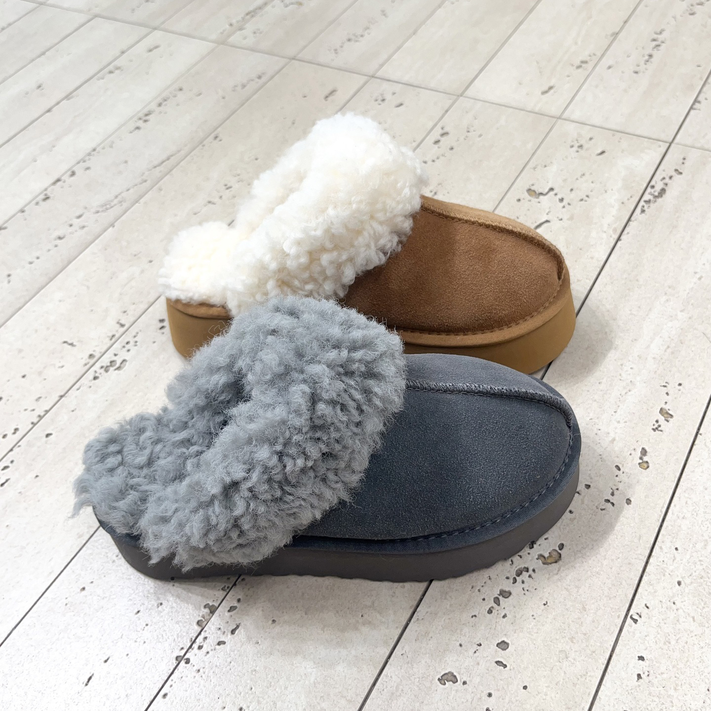 厚底百搭磨砂皮毛毛鞋女