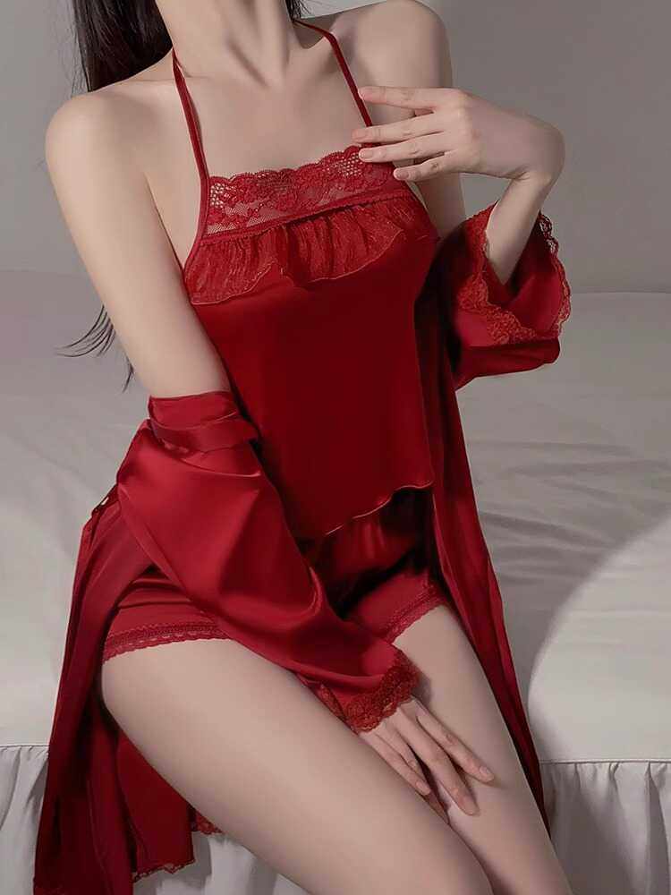 桑蚕丝性感蕾丝边睡衣女夏秋季肚兜式吊带短裤外袍新婚私房家居服,女士内衣/男士内衣/家居服,睡衣/家居服套装,淘宝优惠券,粉丝福利购,淘宝优惠卷