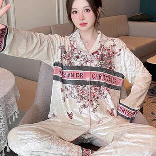 金丝绒冬季 睡衣女金钻绒时尚 水墨画蝴蝶长袖 高级感休闲家居服套装