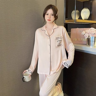 宽松休闲时尚 100%桑蚕丝睡衣女2024春夏秋季 大牌山茶花真丝家居服