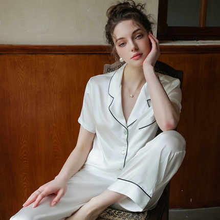 2026新款夏季高端真丝睡衣女短袖长裤套装可外穿100%桑蚕丝家居服