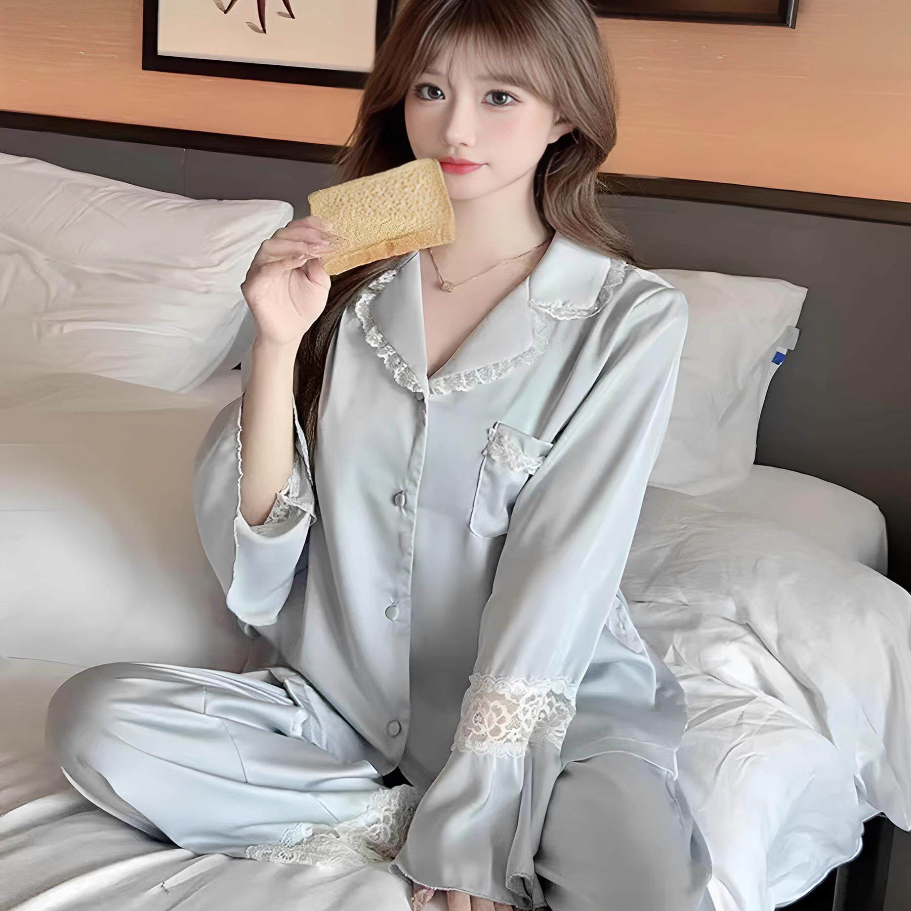 桑蚕丝长袖甜美后背蝴蝶睡衣女春夏季法式性感甜美蕾丝花边家居服