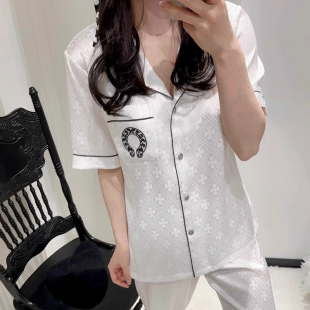 长裤 2025新款 短袖 桑蚕丝睡衣女夏季 休闲家居服 轻奢大牌风提花薄款