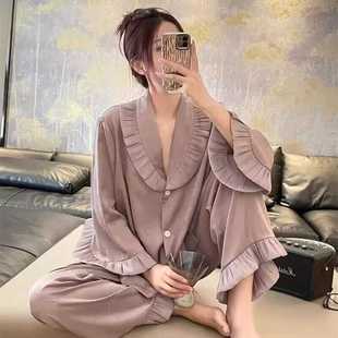 提花休闲真丝家居服 新品 桑蚕丝法式 荷叶边宽松睡衣女春夏季 新中式