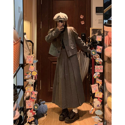 2024秋冬毛呢套装裙新款气质优雅小个子短款外套女半身裙两件套