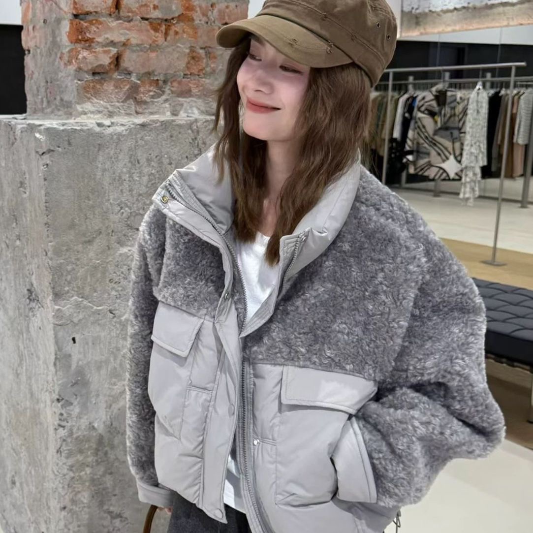 其他韓版羽絨服羊羔毛拼接立领