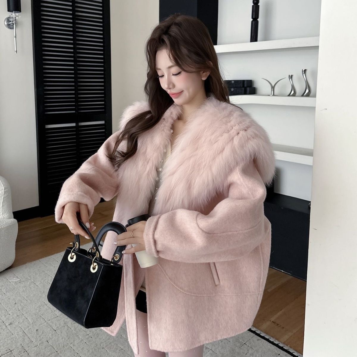 其他双面呢中长款真狐狸毛大衣