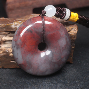 纯天然玉石鸡血玉平安扣把玩件桂林鸡血石手玩把件送父亲领导精品