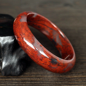 天然鸡血石保真桂林鸡血玉手镯女款 乾坤料飘红玉饰品本命年玉镯子