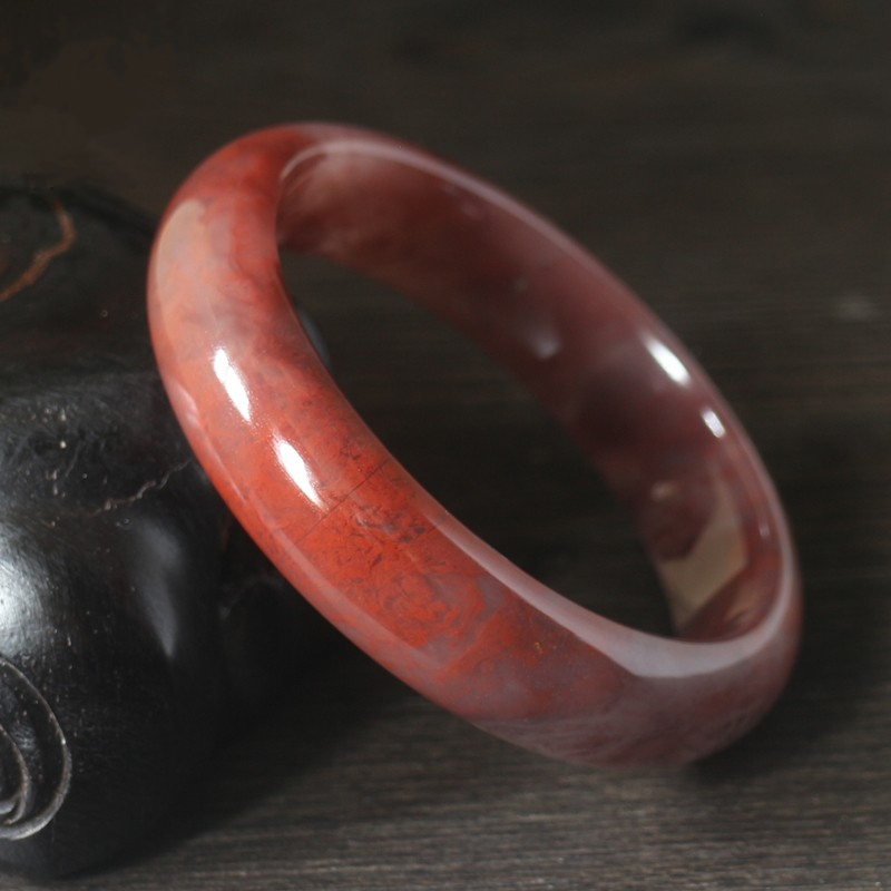 天然玉石鸡血石桂林鸡血玉手镯女款玉化冰种飘花玉镯子正品带证书