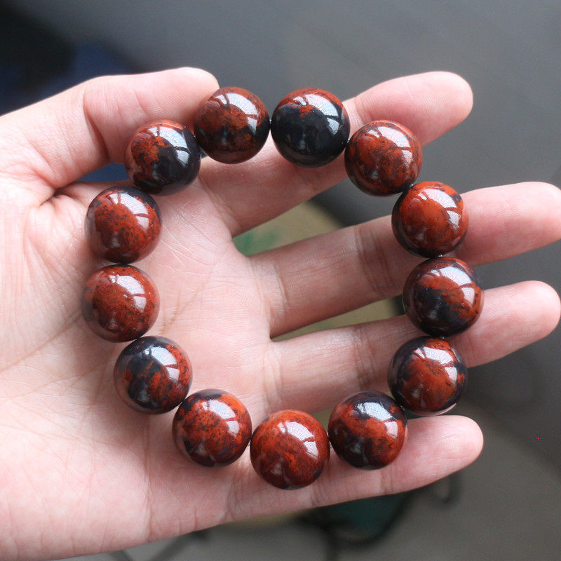 正品天然玉石桂林鸡血玉鸡血石手链男款佛珠手串精品圆珠a货饰品