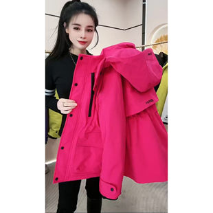 2026二棉风衣连帽中长款风衣女加厚多口袋工装风外套时尚百搭显瘦