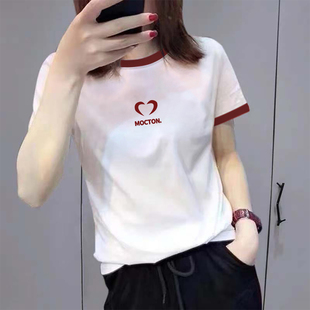 百搭酒红减龄圆领上衣打底衫 2025夏季 T恤女时尚 新款 正肩纯棉短袖