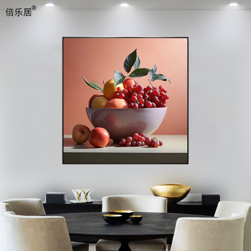 餐厅轻奢挂画正方形有框画水果静物苹果橙子装饰画电表箱遮挡壁画图片