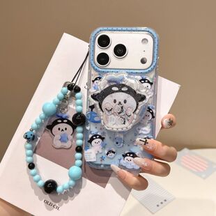 卡通可爱桑桑蓝色摇摇乐适用iPhone17ProMax手机壳女款苹果16Pro磁吸支架15带手链14全包防摔保护壳
