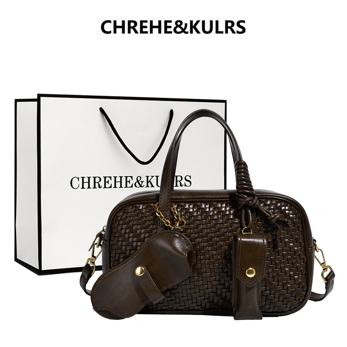 CHREHE&KULRS牛皮编织小方包女